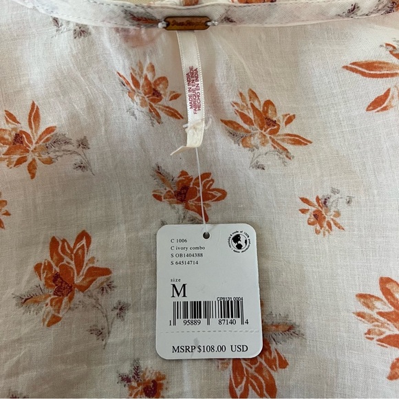 Free People Amanda Cotton Ruffled Wrap Top Ivory Combo Floral Size Medium NWT - Picture 12 of 15